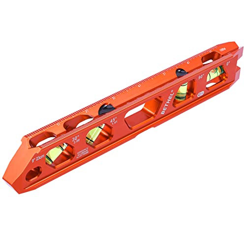 BETHEL Torpedo Level, Magnetic Conduit Level with 4 Vials, V-Groove and Magnet Track, Aluminum Alloy Construction, High Viz Orange (9 inch)