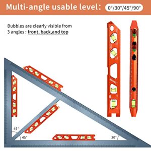 BETHEL Torpedo Level, Magnetic Conduit Level with 4 Vials, V-Groove and Magnet Track, Aluminum Alloy Construction, High Viz Orange (9 inch)
