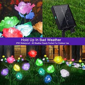 BASUDIO Solar Garden Lights, 7 Color Changing Solar Rose Garden Decorations, 3 Pack Solar Outdoor Lights Decorative Flower Waterproof for Outside Yard Flowerbed Pathway Christamas Gift