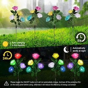 BASUDIO Solar Garden Lights, 7 Color Changing Solar Rose Garden Decorations, 3 Pack Solar Outdoor Lights Decorative Flower Waterproof for Outside Yard Flowerbed Pathway Christamas Gift
