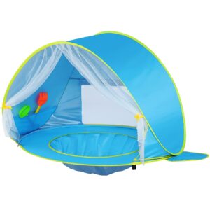monobeach baby beach tent, beach canopy sun shelter upf50+ uv protection baby pool with canopy, easy set up pop up baby beach shade pool for toddlers outdoor camping pool fun (front mesh blue)