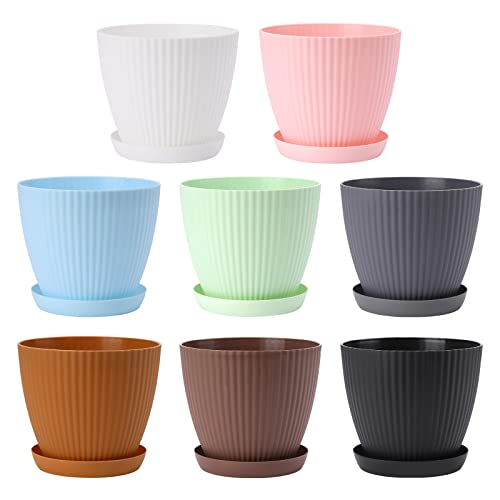 Whonline 8 Pack 6 Inch Flower Pots for Indoor Plants Colorful Plant Pots Outdoor Plastic Plant Planters with Drainage Hole for All House Plants Herbs Flowers and Seeding Nursery