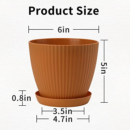 Whonline 8 Pack 6 Inch Flower Pots for Indoor Plants Colorful Plant Pots Outdoor Plastic Plant Planters with Drainage Hole for All House Plants Herbs Flowers and Seeding Nursery