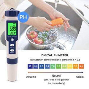 EC Tester, 5 in 1 PH Tester Small Portable for Drinking Water for Aquaculture for Laboratory