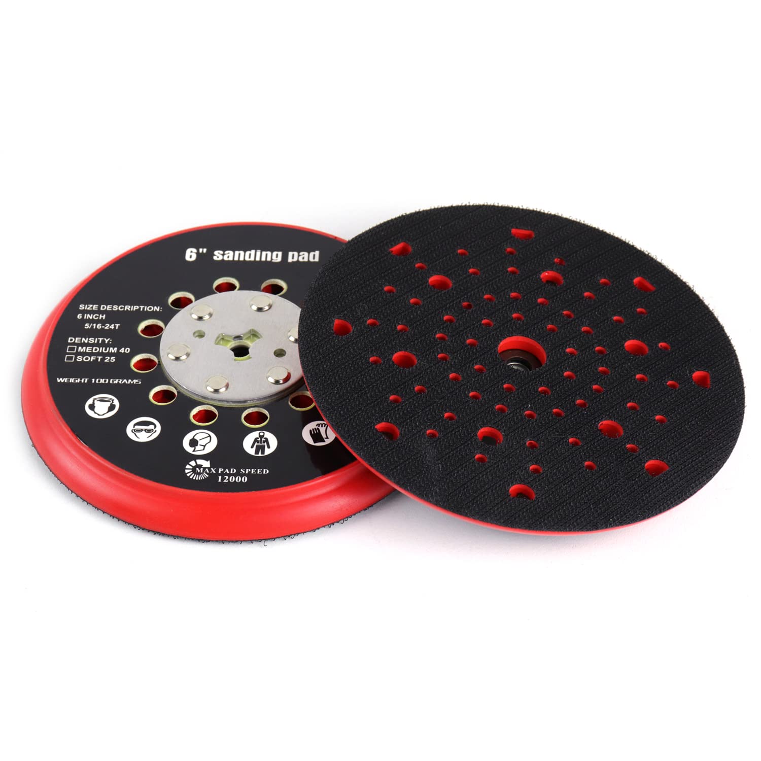 6 Inch(150mm) Sanding Pad Bosch RSM6045 Replacement Pad Dust-Free Medium Hook and Loop Multi-Hole Back-up Grinding Plate Red, Rplace Bosch GET75-6 Dual-Mode Random Orbit Sander Accessories, Pack of 1