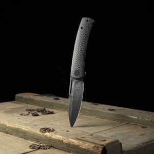 CIVIVI Cetos Folding Knife, 3.48-in Damascus Blade Spear Point with Twill Carbon Fiber Scale Flipper Knife Frame Lock, Pocket EDC Outdoor Knives for Camping, Hiking, Hunting C21025B-DS1