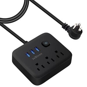 power strip with usb ports, jcblaon outlet extender with 3 usb and 3 outlets, 5ft flat plug extension cord desktop charging station, for nightstand, office cruise ship, travel, dorm room, black