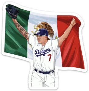 mexican flag baseball sticker, waterproof vinyl, baseball sticker, los angeles sticker, laptop decal, water bottle sticker, car decal, skateboard stickers, small gift ideas, 90s baby, gift for him