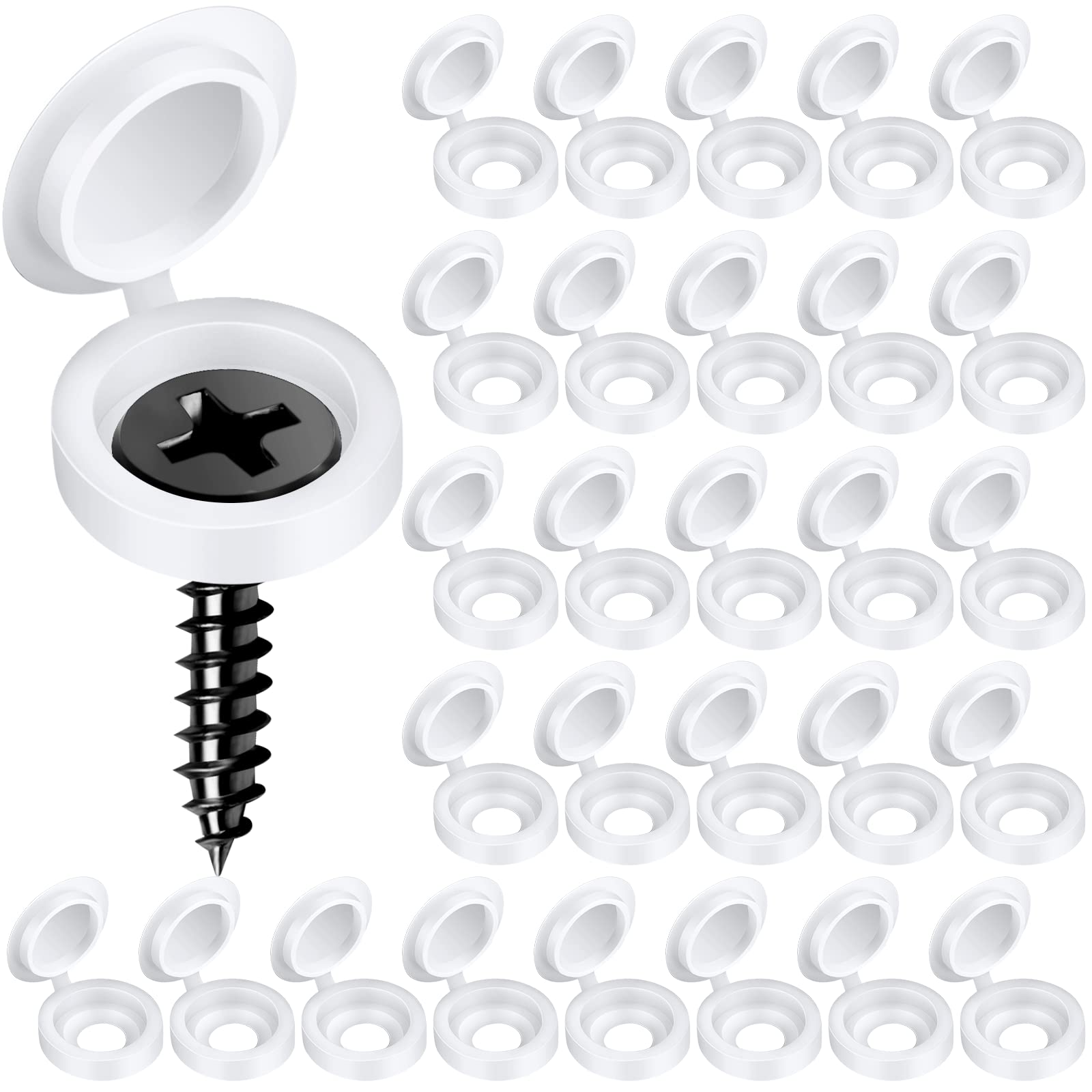 Plastic Hinged Screw Cover Caps, HNYYZL Screw Caps 150 PCS White, Folding Screw Cover Cap, Snap Washer Covers Flip Tops for Covering Screw Heads, Screw Protection (M)