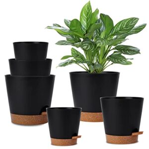 whonline 6 pack self watering pots 8/7/6.5/ inch plastic plant pots bottom watering plant pots with saucer reservoir and watering lip for indoor outdoor flowers plants windowsill