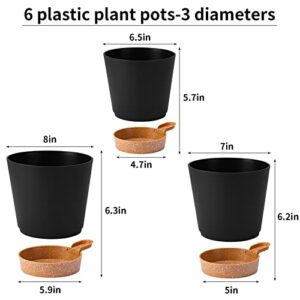 Whonline 6 Pack Self Watering Pots 8/7/6.5/ Inch Plastic Plant Pots Bottom Watering Plant Pots with Saucer Reservoir and Watering Lip for Indoor Outdoor Flowers Plants Windowsill