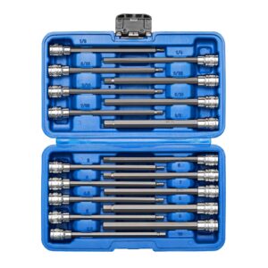 ementol 18pcs 3/8" drive long hex bit socket set, cr-v, s2 steel, sae/metric, extra long allen hex bit socket set, 1/8 inch - 3/8 inch, 3mm - 10mm