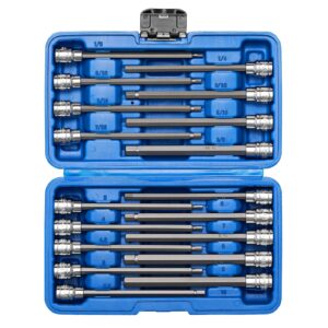 mayouko 3/8" drive extra long allen hex bit socket set, 1/8" - 3/8", 3-10mm, s2&cr-v, metreic&sae, 18 pieces, 150mm/5.9" length