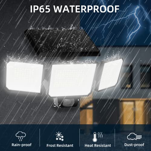 Solar Outdoor Lights, 229 LED 2500LM Super Brightness Motion Sensor Security Light with Remote Control, 3 Lighting Modes 270° Wide Angle, Adjustable 3 Heads, IP65 Waterproof Wall Light, 2 Pack