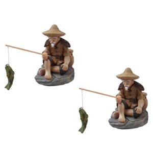 housoutil micro landscape decor 2pcs fisherman fishing ornaments elder doll mini resin mini dollhouse accessories