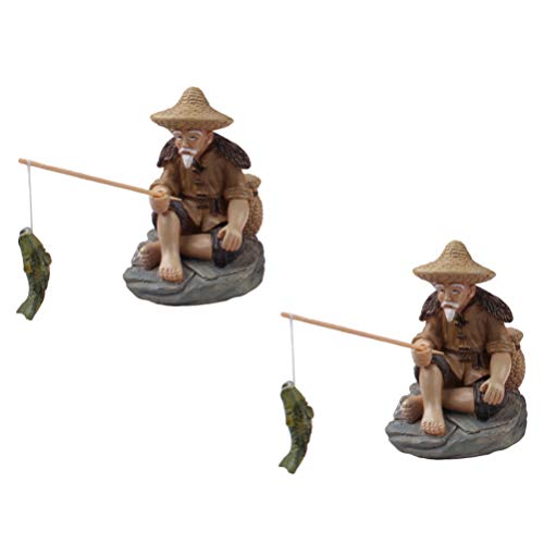 Housoutil Micro Landscape Decor 2pcs Fisherman Fishing Ornaments Elder Doll Mini Resin Mini Dollhouse Accessories