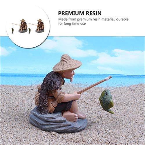 Housoutil Micro Landscape Decor 2pcs Fisherman Fishing Ornaments Elder Doll Mini Resin Mini Dollhouse Accessories