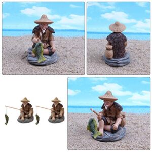 Housoutil Micro Landscape Decor 2pcs Fisherman Fishing Ornaments Elder Doll Mini Resin Mini Dollhouse Accessories