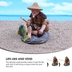 Housoutil Micro Landscape Decor 2pcs Fisherman Fishing Ornaments Elder Doll Mini Resin Mini Dollhouse Accessories