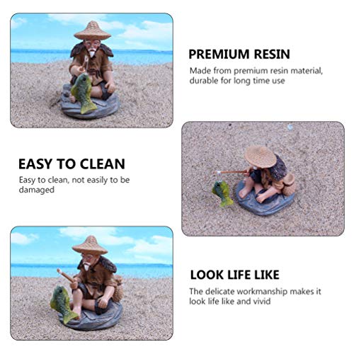 Housoutil Micro Landscape Decor 2pcs Fisherman Fishing Ornaments Elder Doll Mini Resin Mini Dollhouse Accessories