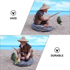 Housoutil Micro Landscape Decor 2pcs Fisherman Fishing Ornaments Elder Doll Mini Resin Mini Dollhouse Accessories