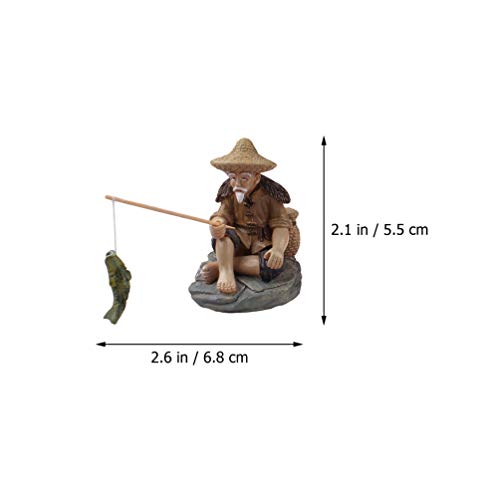 Housoutil Micro Landscape Decor 2pcs Fisherman Fishing Ornaments Elder Doll Mini Resin Mini Dollhouse Accessories