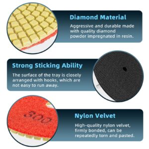 14 Pack 4 Inch Diamond Polishing Pads Kit with 2PCS 5/8’’-11 Backer Pad 12PCS Wet/Dry Polish Pad Set for Drill Grinder Polisher 50-8000 Grit Pads for Granite Marble Stone Concrete Countertop Quartz