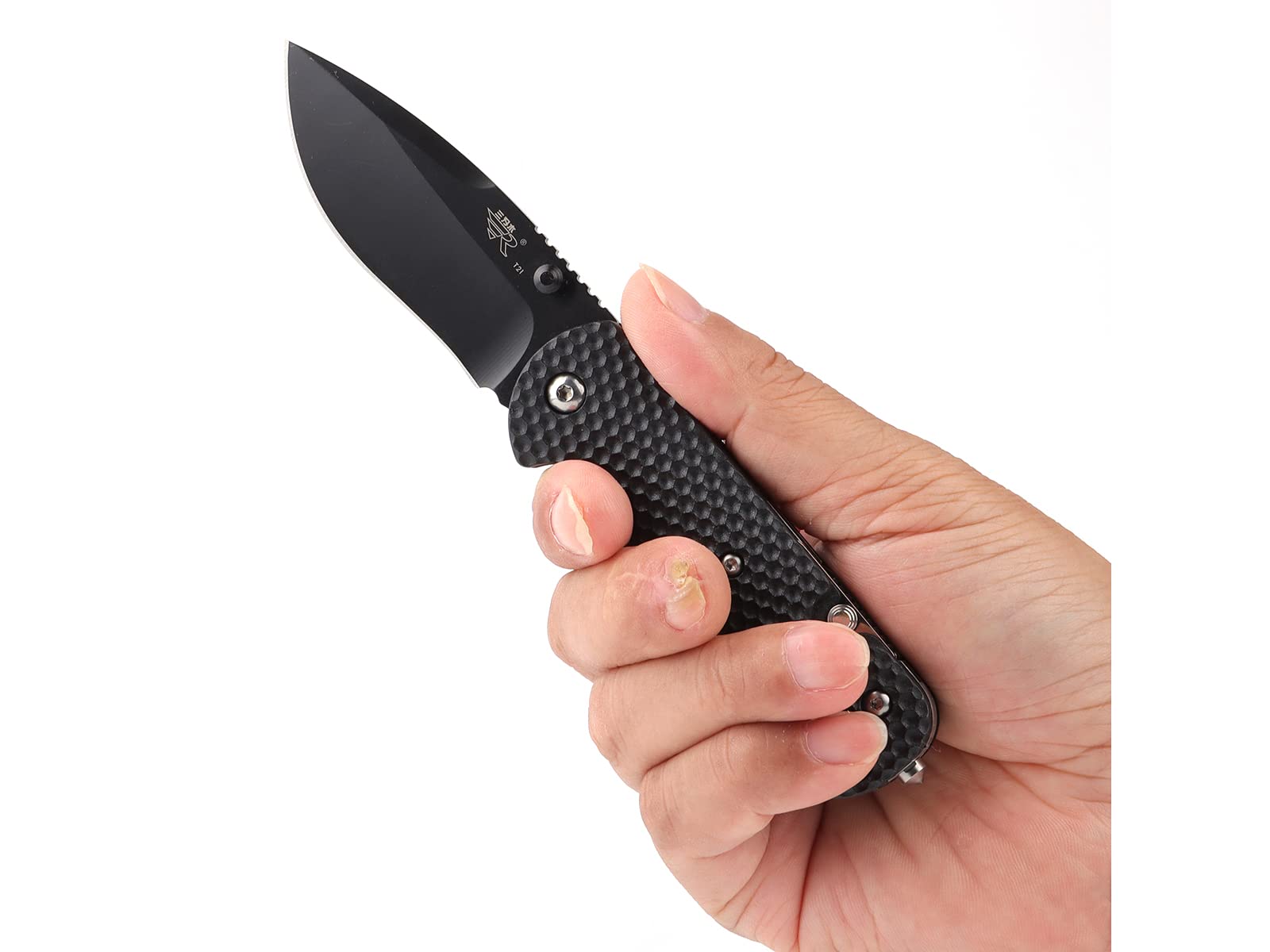 Sanrenmu Knives 7045 Pocket Folding Knife EDC Knife Multitool Bottle Opener 12C27 Blade (Black)