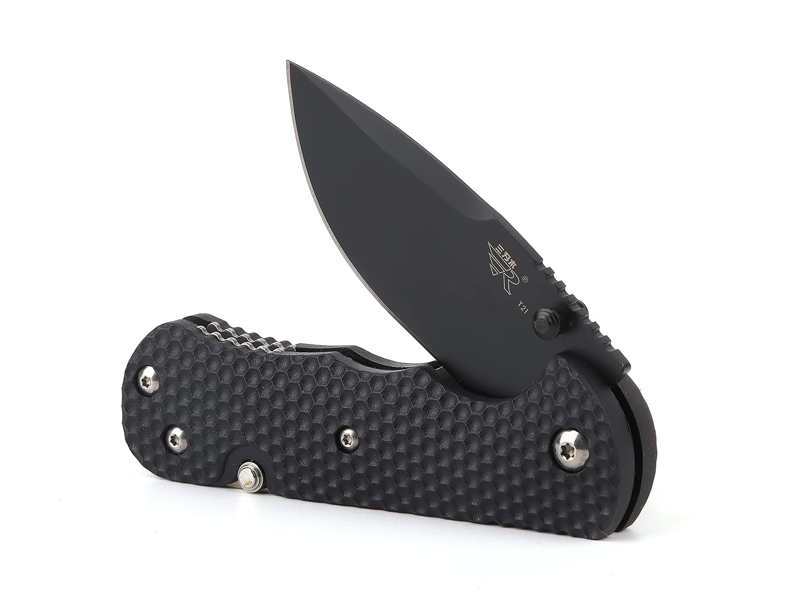 Sanrenmu Knives 7045 Pocket Folding Knife EDC Knife Multitool Bottle Opener 12C27 Blade (Black)