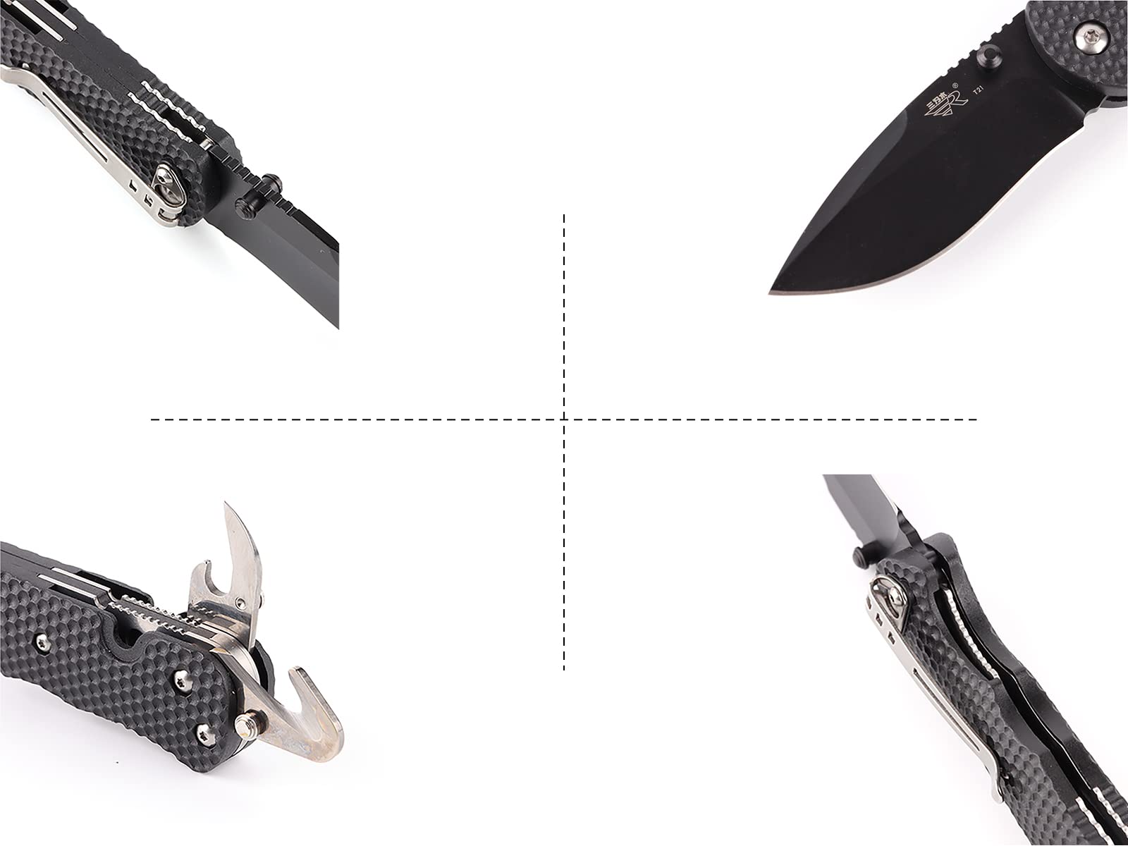 Sanrenmu Knives 7045 Pocket Folding Knife EDC Knife Multitool Bottle Opener 12C27 Blade (Black)