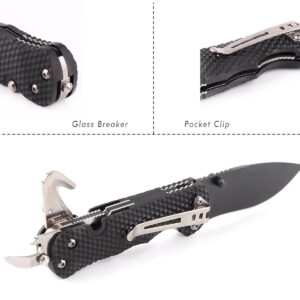 Sanrenmu Knives 7045 Pocket Folding Knife EDC Knife Multitool Bottle Opener 12C27 Blade (Black)