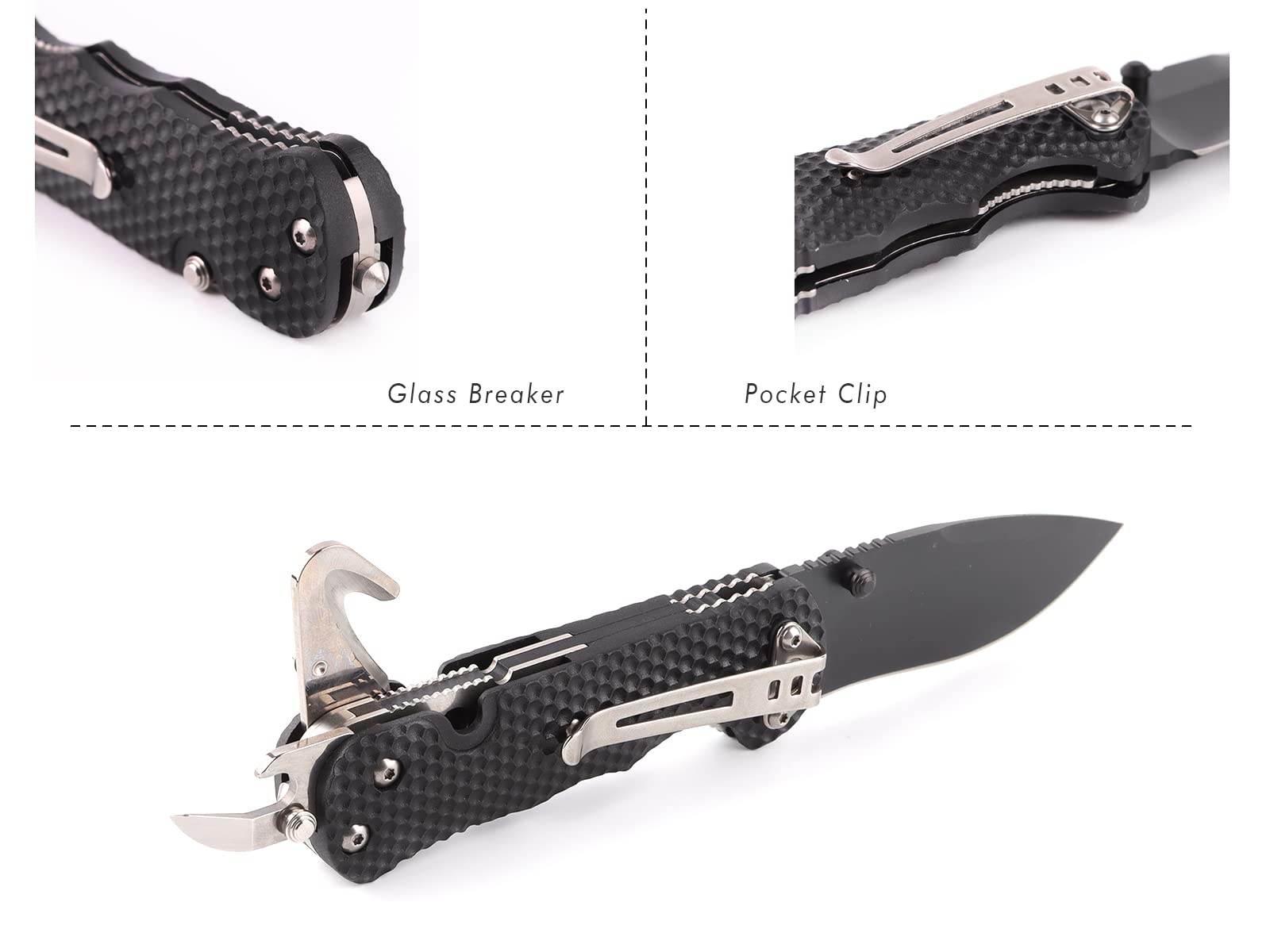 Sanrenmu Knives 7045 Pocket Folding Knife EDC Knife Multitool Bottle Opener 12C27 Blade (Black)