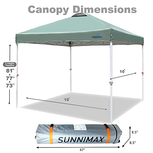 SUNNIMAX Canopy Tent, Outdoor 10x10 Pop-up Canopy,Patio Tents for Parties,Quick EZ Setup Canopies with Waterproof Roof, Roller Bag, 4 sandbags