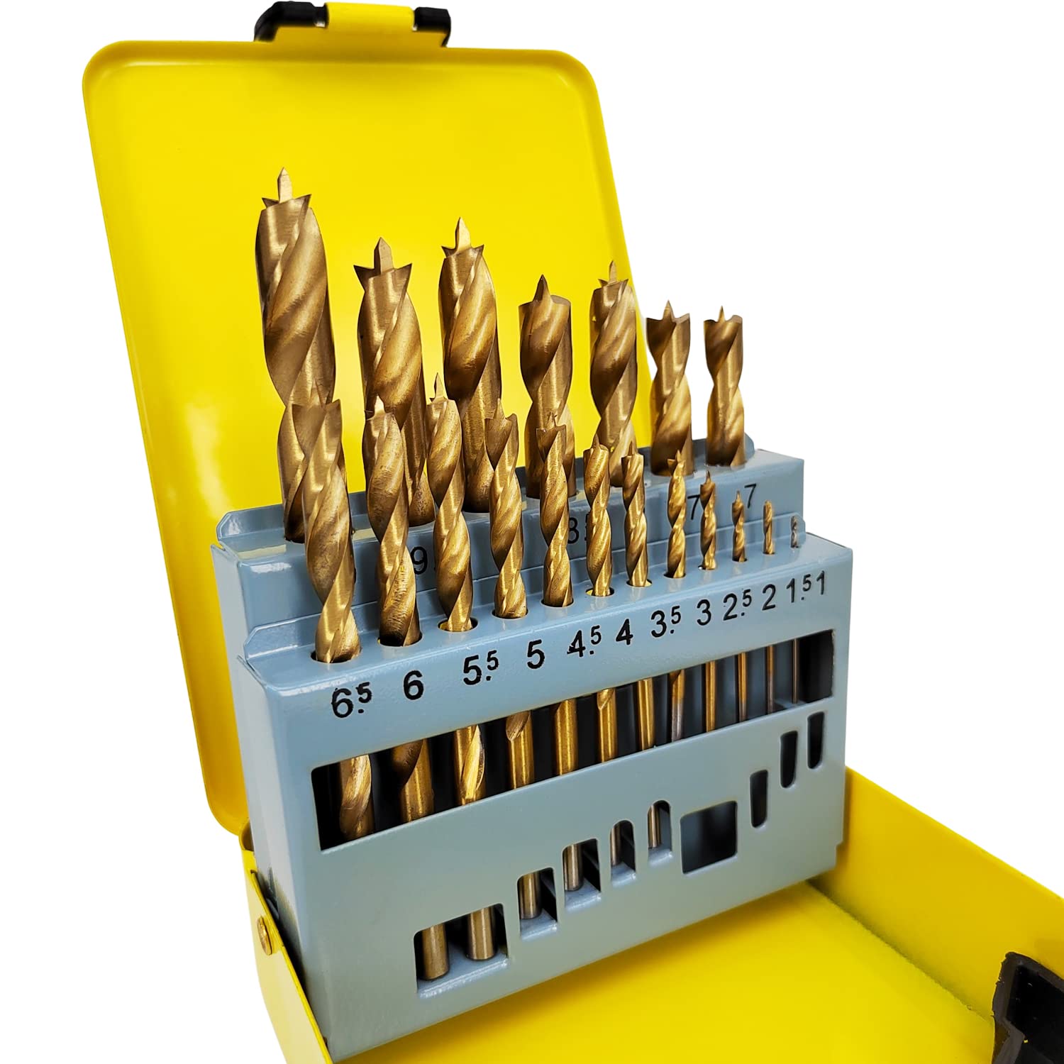 Hymnorq Brad Point Wood Drill Bits 19PC Set, Metric Size 1mm-10mm by 0.5mm in Metal Case, Titanium Coated High-Speed Steel, Perfect for DIY Woodworking Carving Engraving Drilling