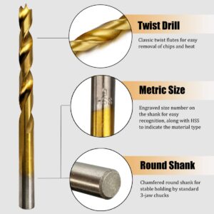 Hymnorq Brad Point Wood Drill Bits 19PC Set, Metric Size 1mm-10mm by 0.5mm in Metal Case, Titanium Coated High-Speed Steel, Perfect for DIY Woodworking Carving Engraving Drilling