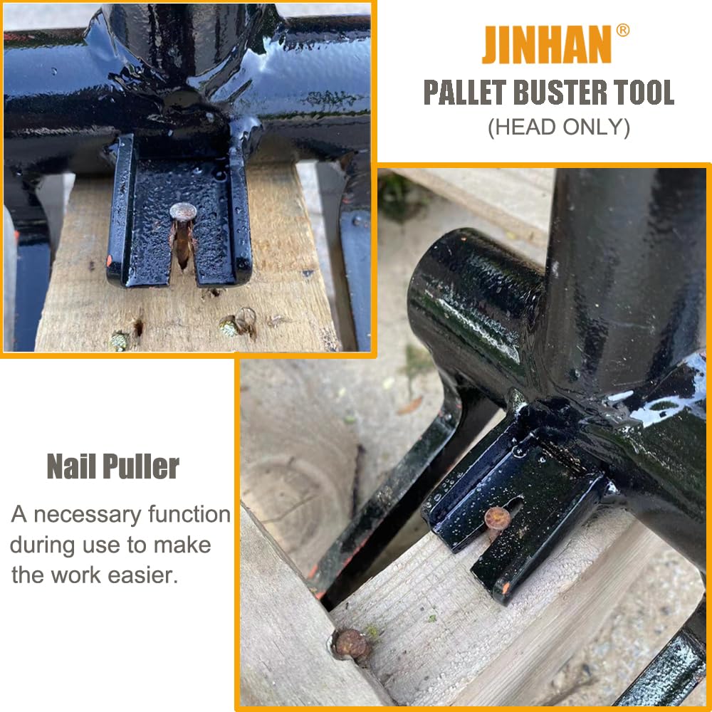 Pallet Buster with Nail Puller- NO HANDLE Wrecking Pry Bar for Breaking Pallets, Industrial Breaker for Removing or Tearing Down Woods, Black