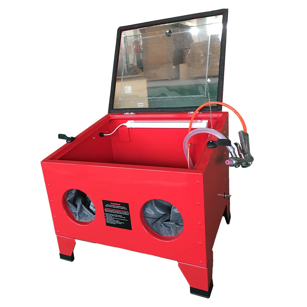 25 Gallon Portable Bench Top Sand Blasting Cabinet Blast Cabinet Air Sandblaster with Spray Gun Steel Air Compressor Delivery 40-80PSI/5CFM Best Gift for Christmas