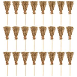 coheali mini broomsticks cinnamon broomstick 24pcs practical small broom natural palm mini broom decorations with red rope household broom decoration miniatures for crafts mini witches broomsticks