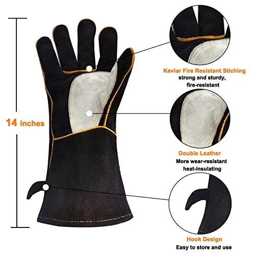 PerfeSafe Welding Gloves, 932℉ Leather Heat Fire Resistant Welders Gloves for Tig/Mig/Stick/Forge, Mitts for BBQ/Oven/Grill/Fireplace/Furnace/Stove/Animal Handling Gloves with Soft Lining