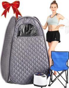 ivybess portable steam sauna for home, 2.6l 1000w portable full body sauna, sauna tent with steamer, 90 minute timer, chair, remote control included