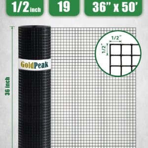 GoldPeak Black Hardware Cloth - 36in. x 50ft. 1/2 inch Mesh 19 Gauge - Vinyl Coated Wire Mesh Roll Garden Fence Chicken Coop Cover Wire Fencing