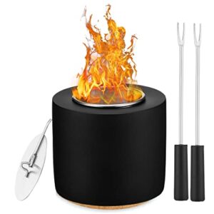 tabletop fire pit | smores maker mini indoor fire pit- portable table top fire pit bowl with roasting forks and cork pad -tabletop mini indoor fireplace -small fire pit (black)