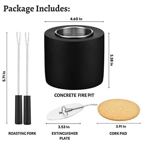 Tabletop fire Pit | Smores Maker Mini Indoor Fire Pit- Portable Table Top Fire Pit Bowl with Roasting Forks and Cork Pad -Tabletop Mini Indoor Fireplace -Small Fire Pit (Black)