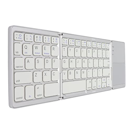 Acogedor 3 Folding Keyboard with Touchpad Foldable Bluetooth Keyboard 63 Keys Portable Wireless Keyboard for iOS Windows Android Phone Tablet Laptop(Silver White)