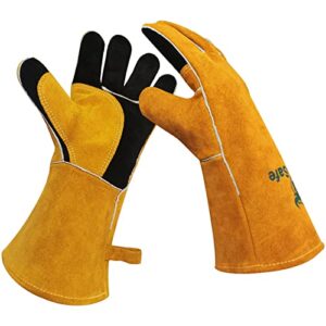 perfesafe welding gloves, 932℉ heat fire resistant gloves, leather welding gloves for stick/tig/mig/forge, mitts for bbq,oven,grill,fireplace,stove,animal handling gloves with soft lining