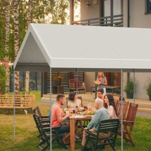 10x20 ft Carport Car Replacement Canopy Cover for Tent Party Top Garage Shelter with 26 Ball Bungees(Only Cover, Frame Not Included), white