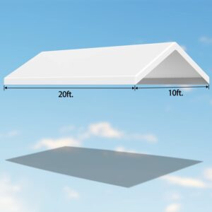 10x20 ft Carport Car Replacement Canopy Cover for Tent Party Top Garage Shelter with 26 Ball Bungees(Only Cover, Frame Not Included), white