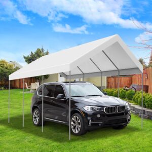 10x20 ft Carport Car Replacement Canopy Cover for Tent Party Top Garage Shelter with 26 Ball Bungees(Only Cover, Frame Not Included), white