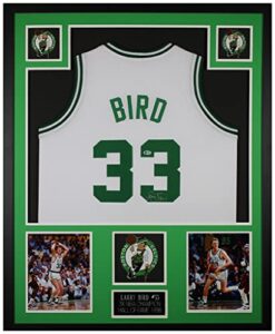 larry bird autographed and framed white boston jersey auto beckett coa