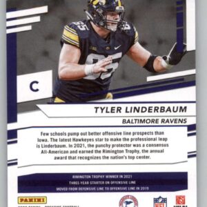 2022 Panini Prestige #366 Tyler Linderbaum RC Rookie Baltimore Ravens NFL Football Trading Card